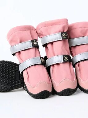 Pink Reflective Dog Boots - Water-Resistant Paw Protectors